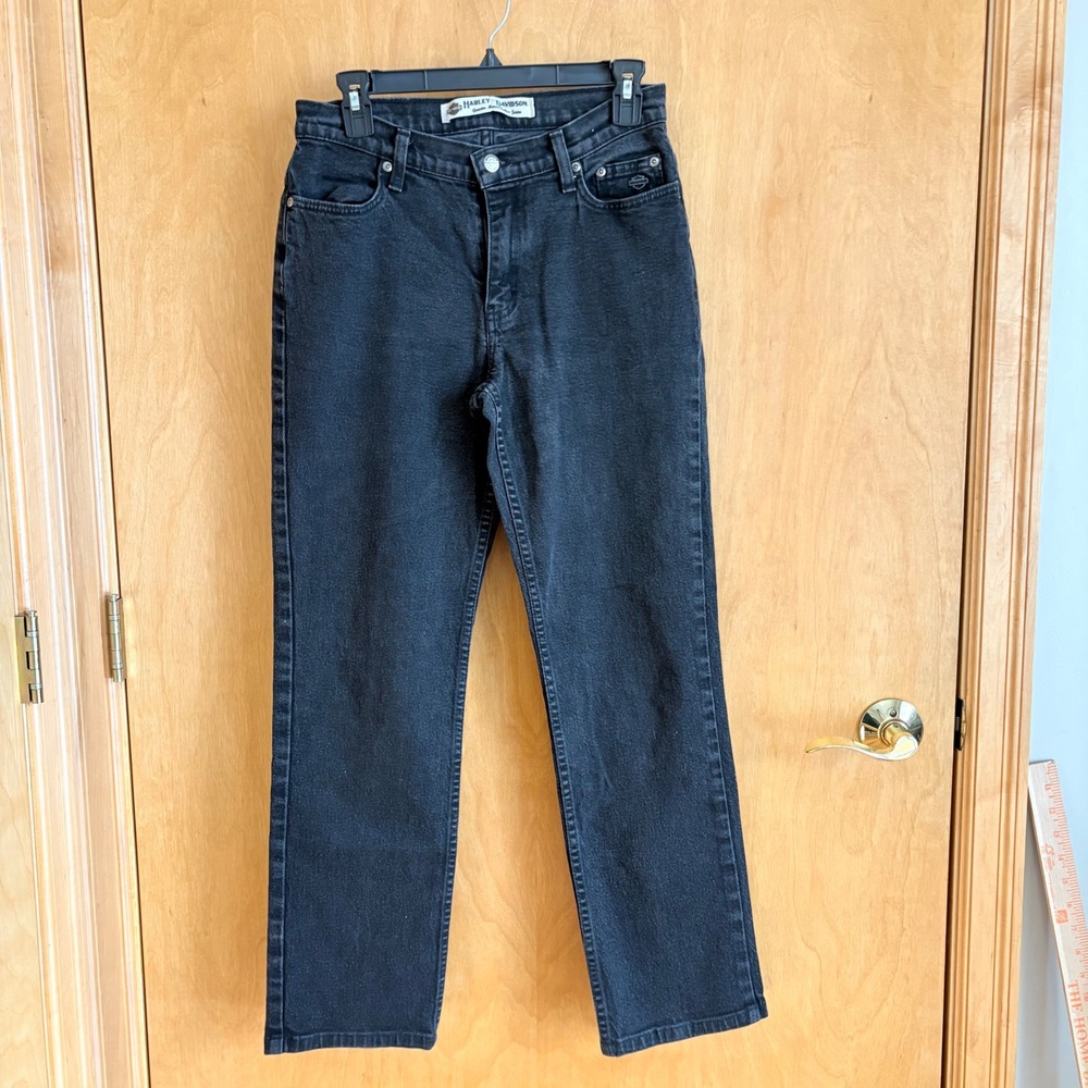 Harley Davidson Straight Leg Jeans Womens 6L‎ Black Faded Biker Moto 99015-05VL